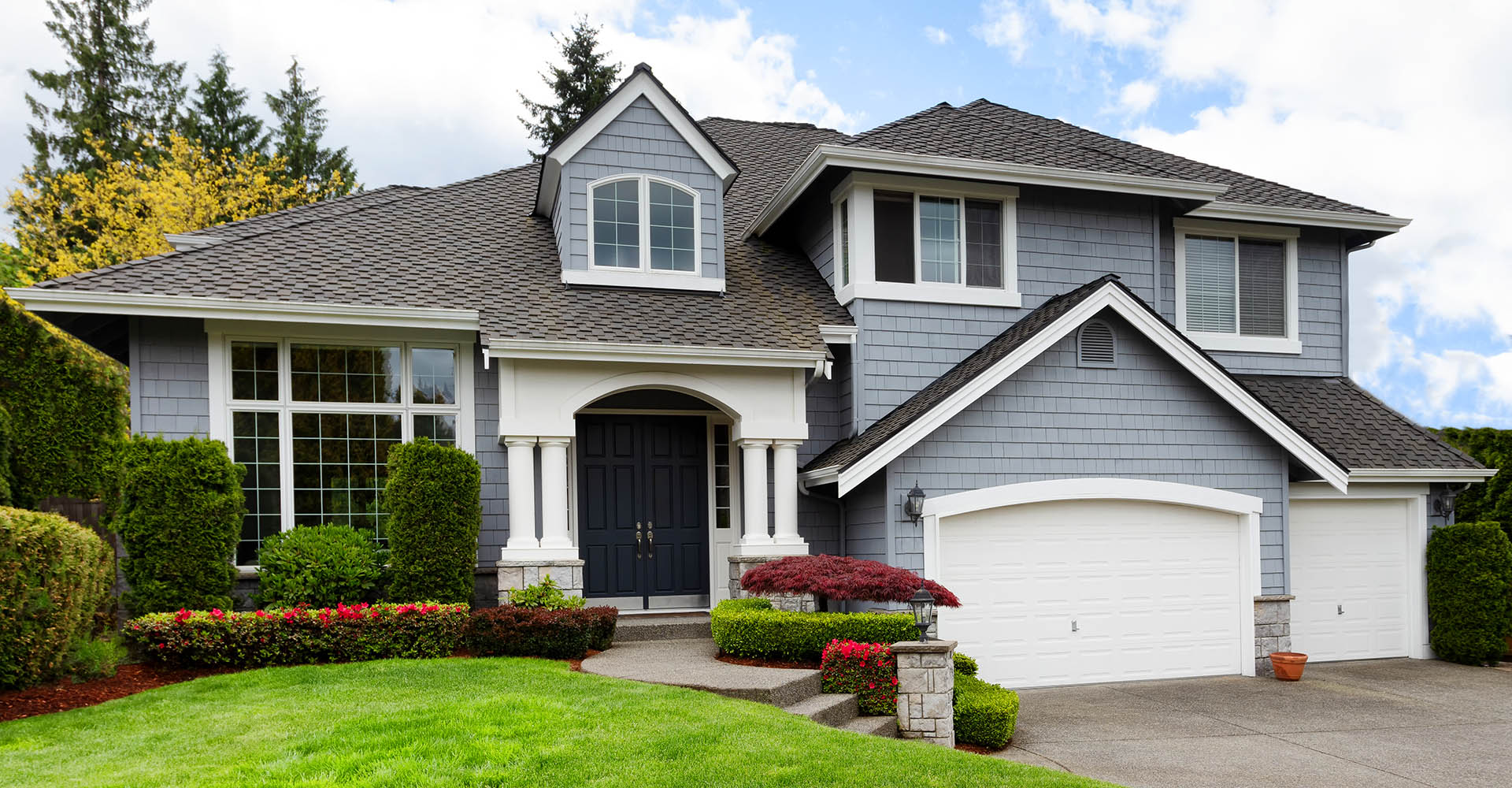 single family home light blue-gray paint